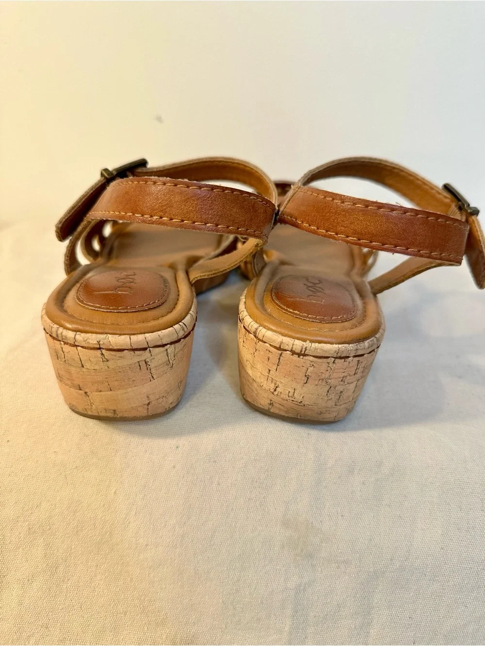 b.o.c. Tan Brown Leather Wedge Sandals with Ankle Strap